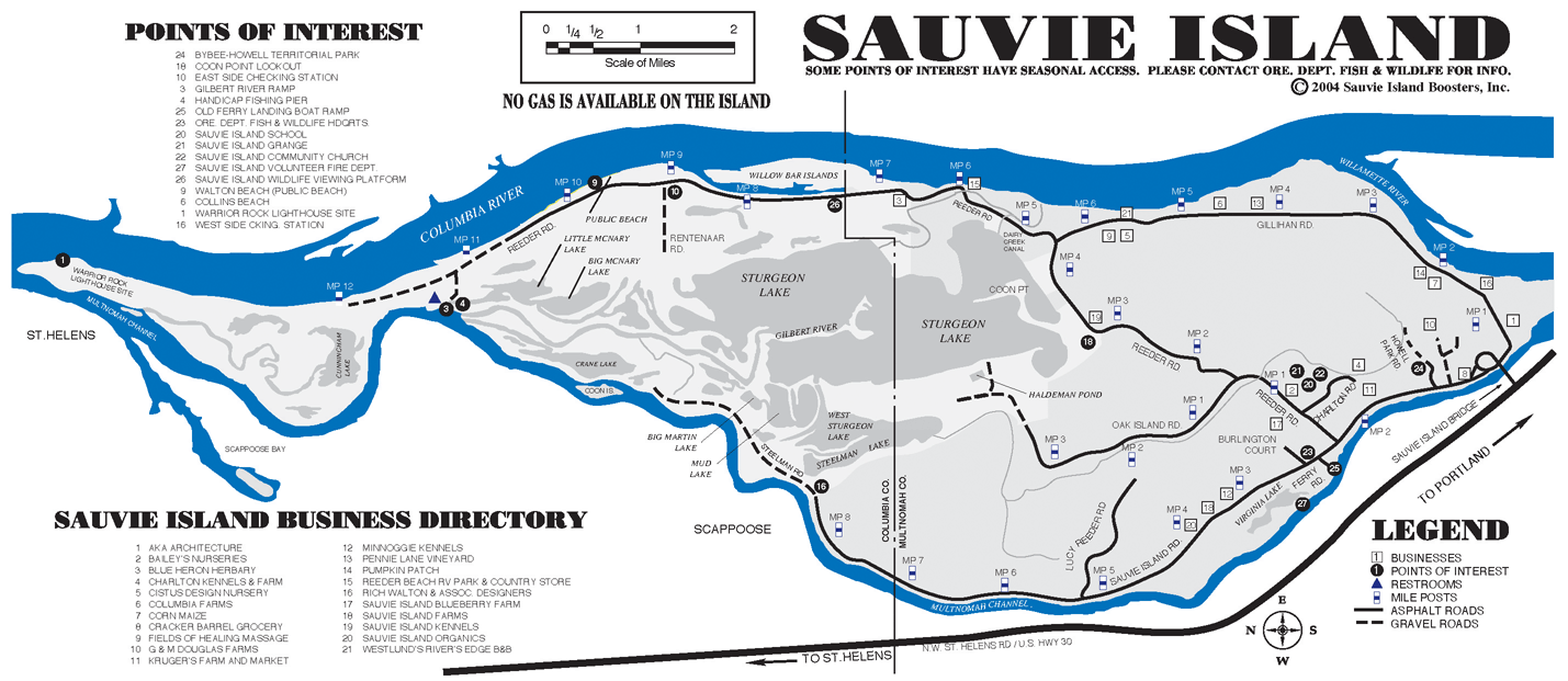 Sauvie Island Beach Map. 